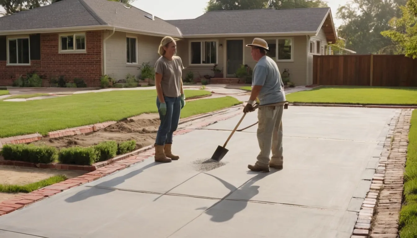 Fresh broom-finished concrete driveway in front of a brick ranch home in North Bay