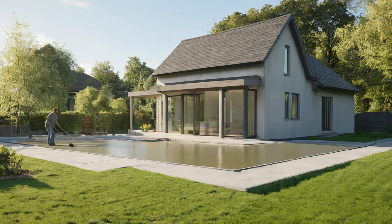 A freshly poured concrete driveway beside a frame house in North Bay